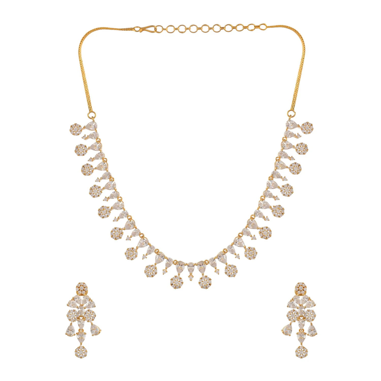 Sparkling Elegance White Cluster Setting Cz Jewellery Set - Image 5