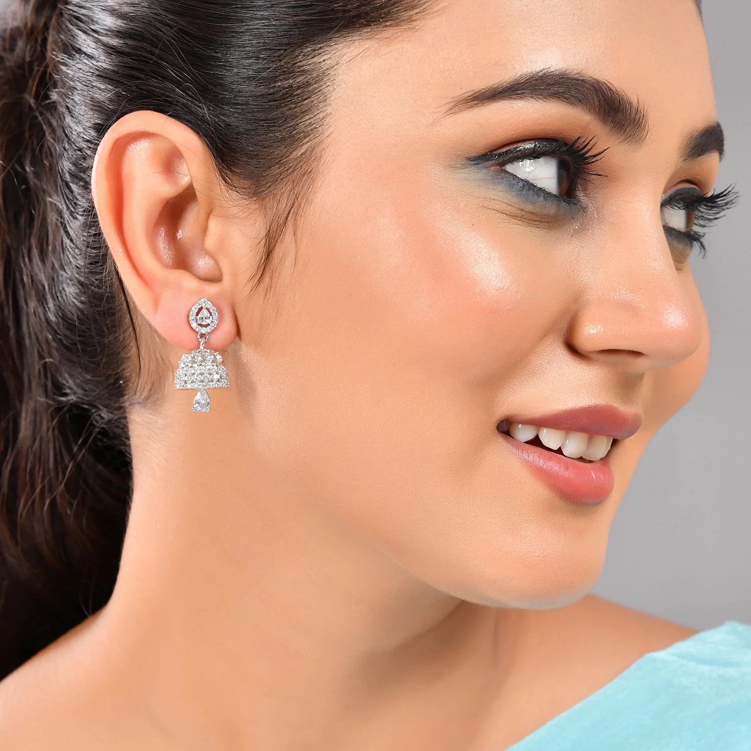 Sparkling Elegance White Cz Jhumka Drop Earrings - Image 2