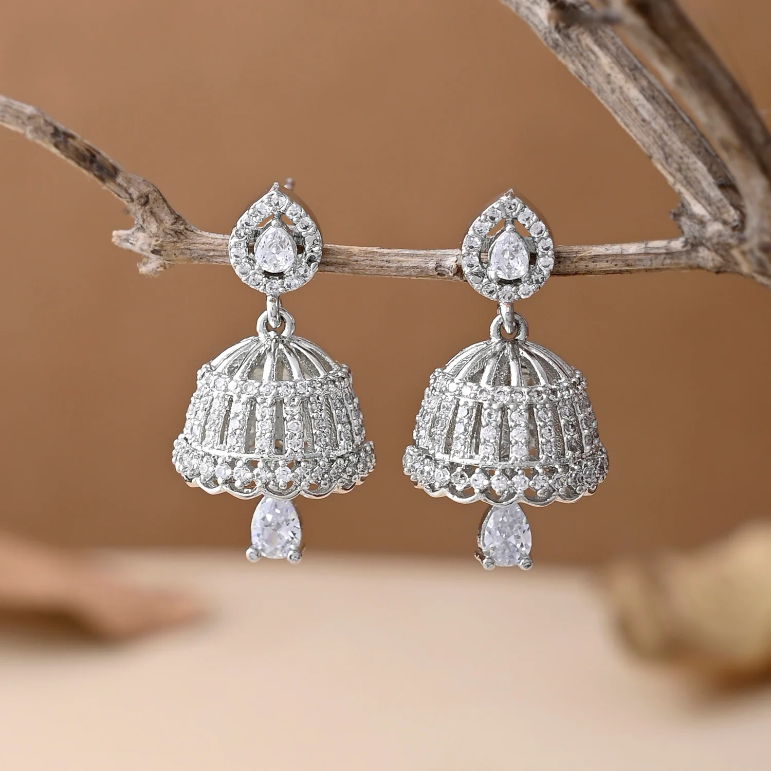 Sparkling Elegance White Cz Jhumka Drop Earrings