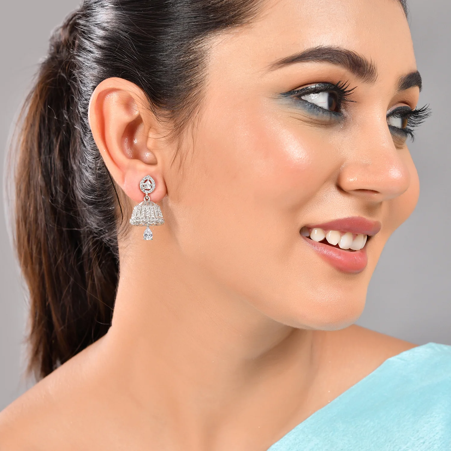 Sparkling Elegance White Cz Jhumka Drop Earrings - Image 2