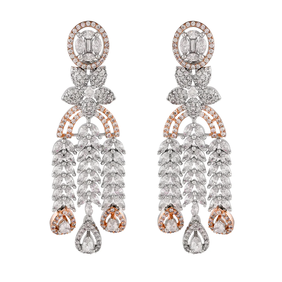 Sparkling Elegance White CZ Two Tone Plated Dangler Earrings - Image 3