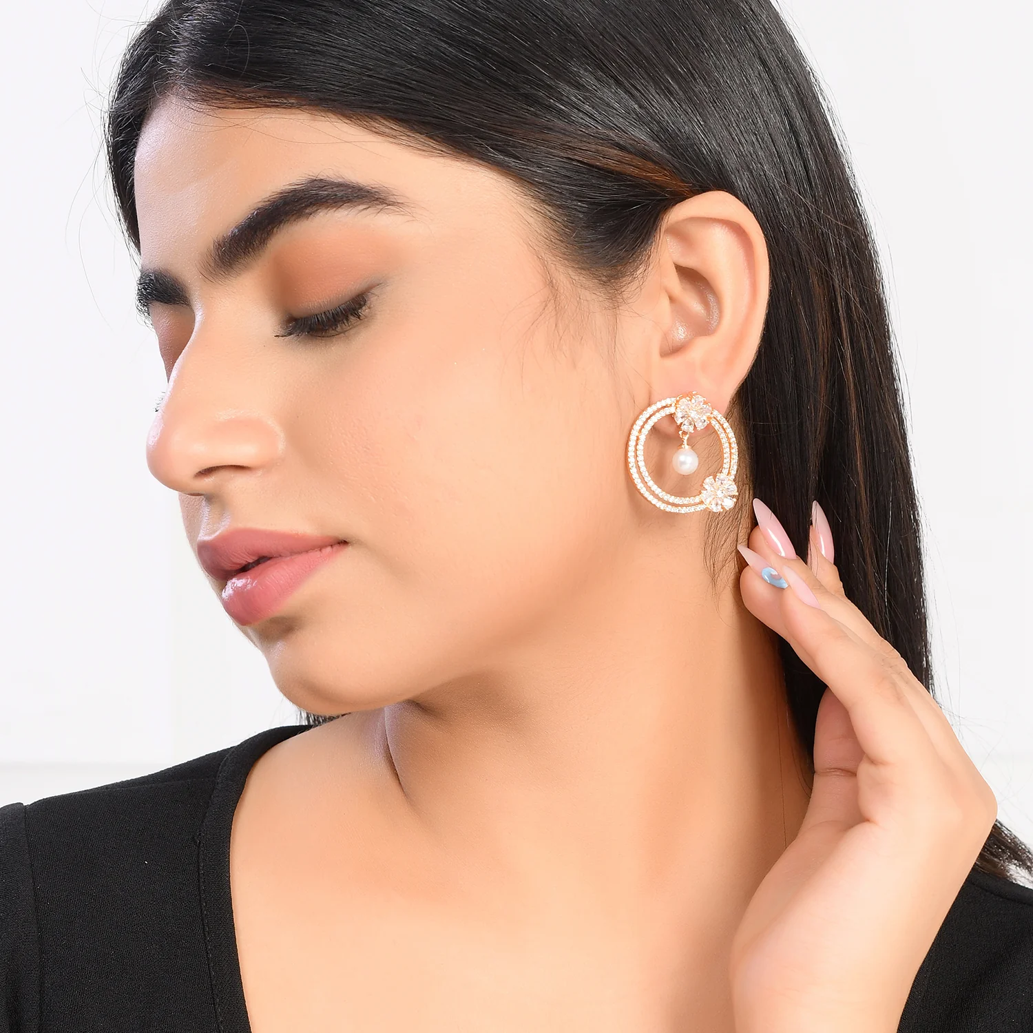 Sparkling Elegance White Pearls And Cz Earrings - Image 2