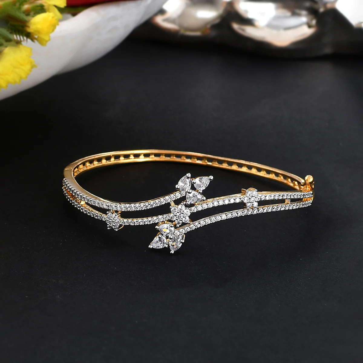 Sparkling Elegance Cz Studded Flower Bracelet