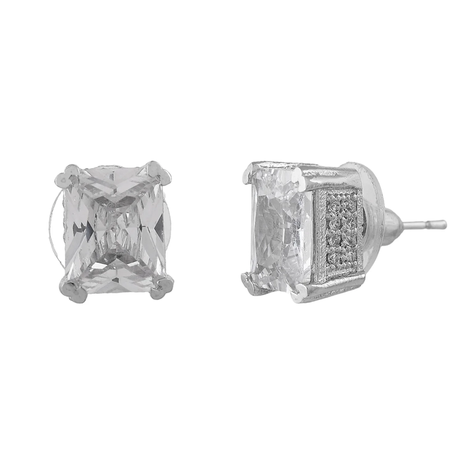 Sparkling Elegance White Square Cut Cz Stud Earrings - Image 3