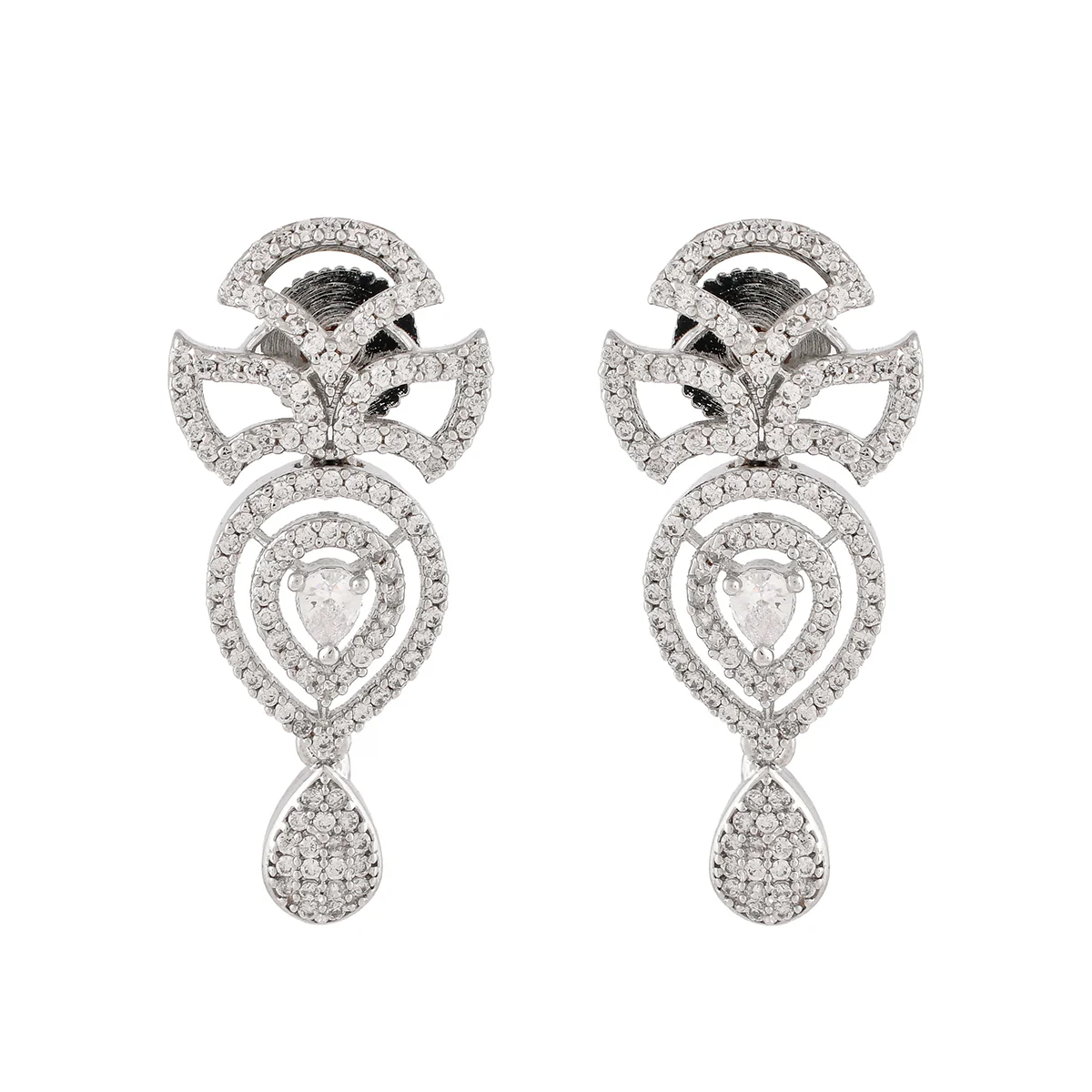 Sparkling Elegance White Teardrop Cut Dangler Earrings - Image 3