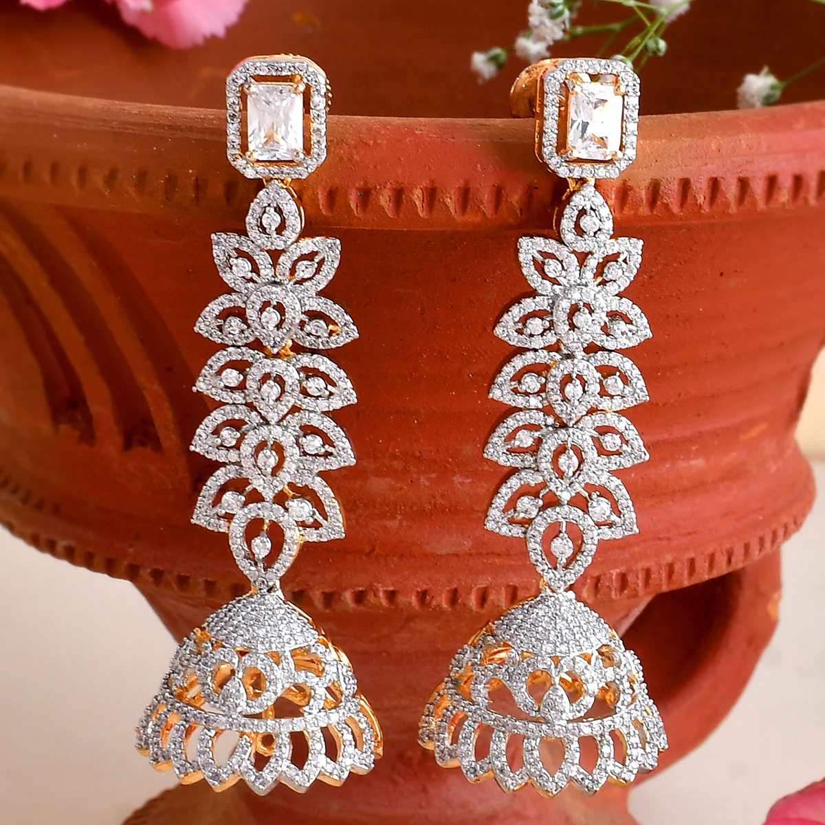 Sparkling Elegance White Zirconia Cocktail Earrings