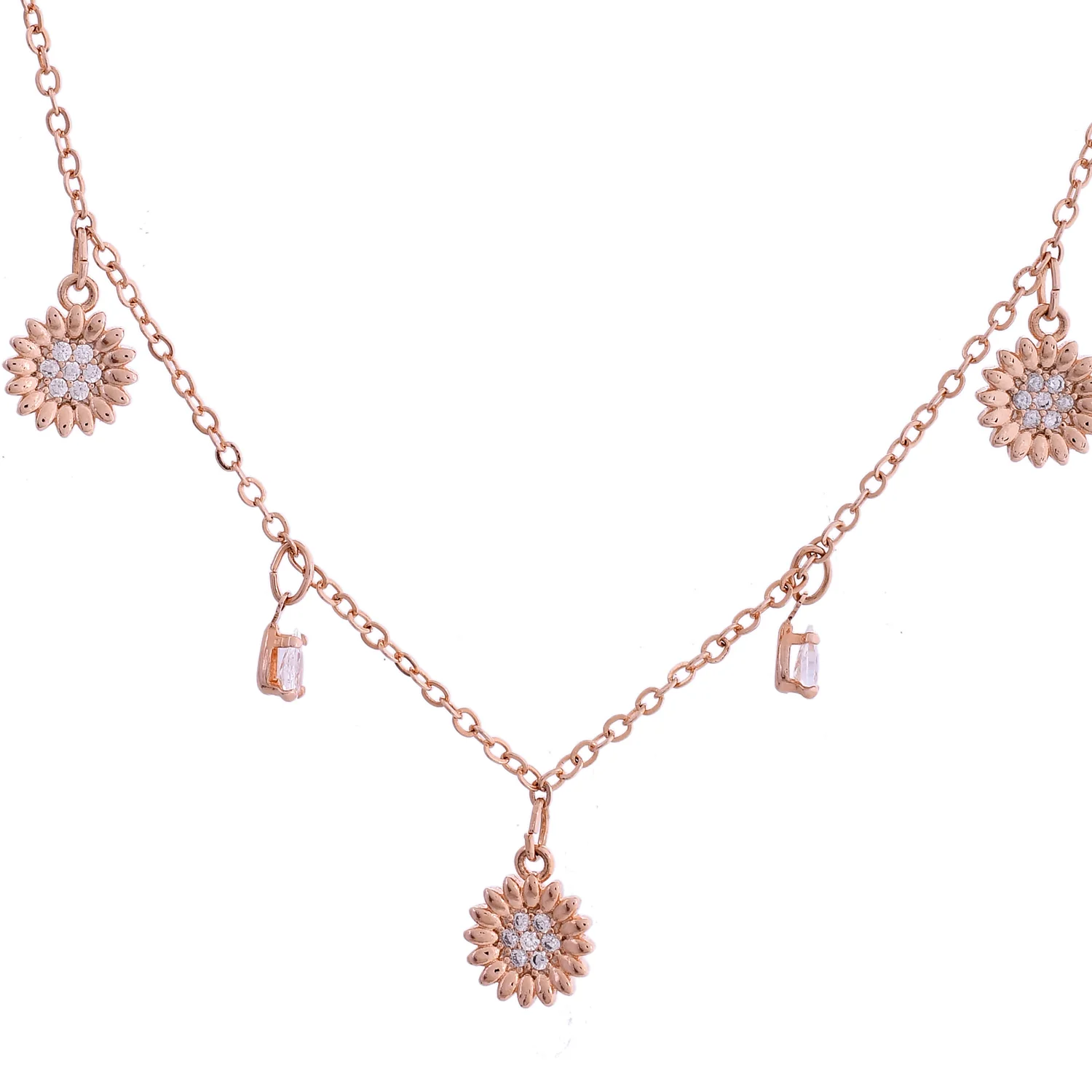 Sparkling Elegance Wildflower Charm Rose Gold Necklace - Image 3