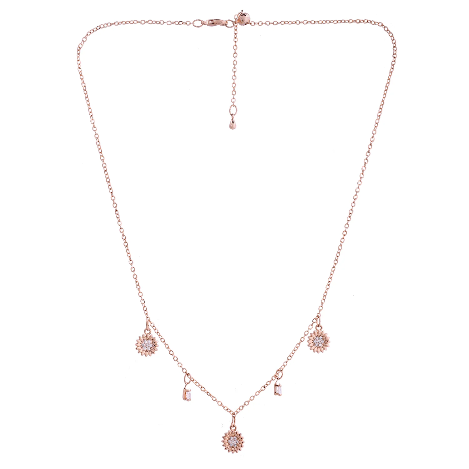 Sparkling Elegance Wildflower Charm Rose Gold Necklace - Image 4