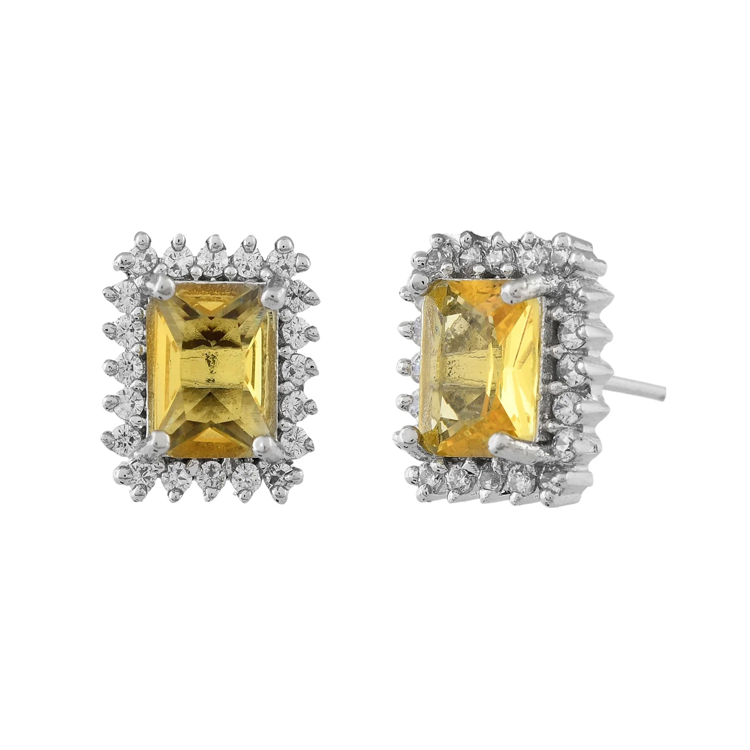 Sparkling Elegance Yellow American Diamond Studs Earrings - Image 3