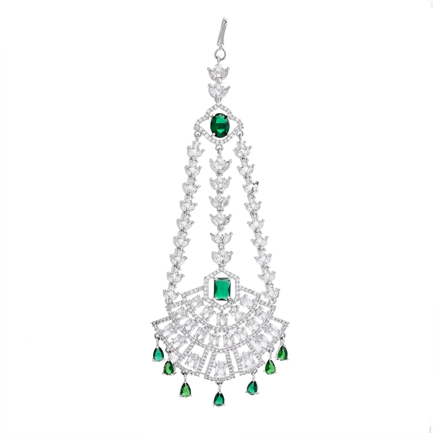 Sparkling Elegance Zehra-E-Zamrud American Diamond Passa Maang Tikka - Image 3