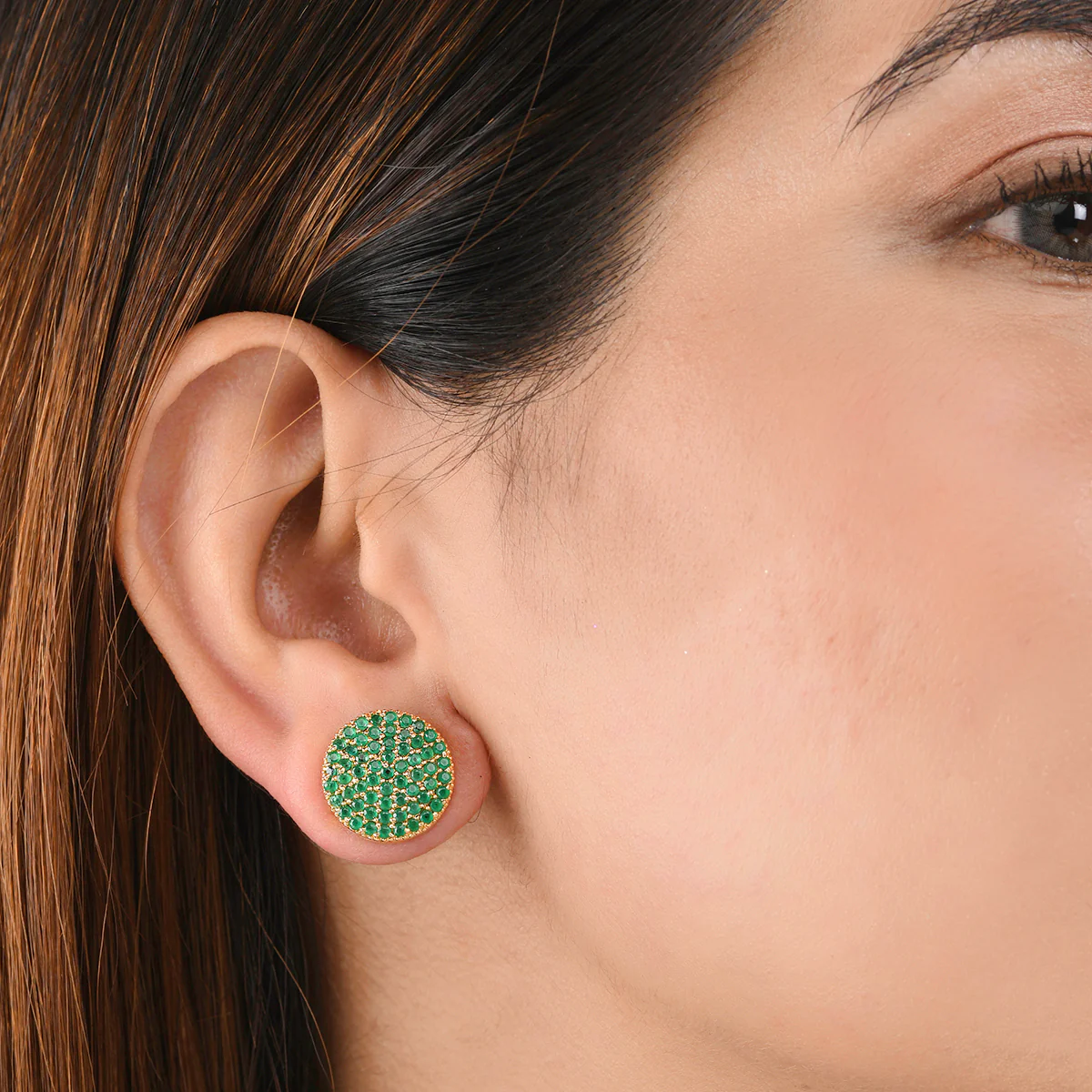 Sparkling Elegance Zircons Embellished Brass Gold Plated Round Earrings - Image 2