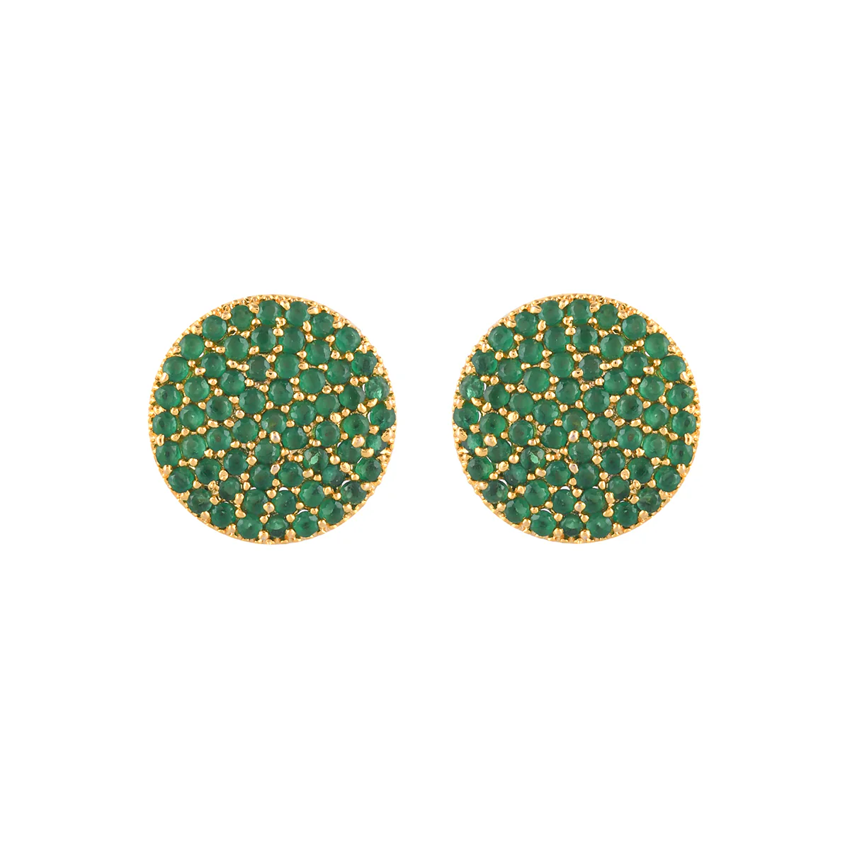 Sparkling Elegance Zircons Embellished Brass Gold Plated Round Earrings - Image 3