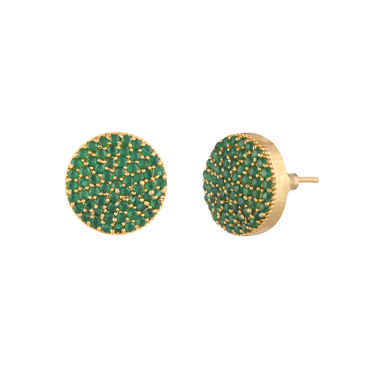 Sparkling Elegance Zircons Embellished Brass Gold Plated Round Earrings - Image 4