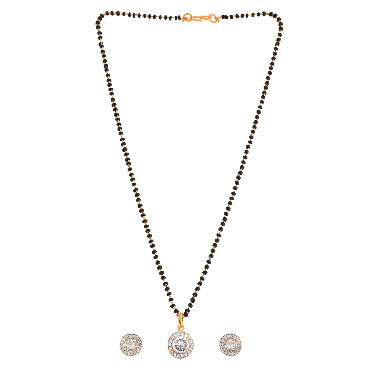 Sparkling Elegange White Round Cz Studded Gold Plated Mangalsutra Set - Image 3