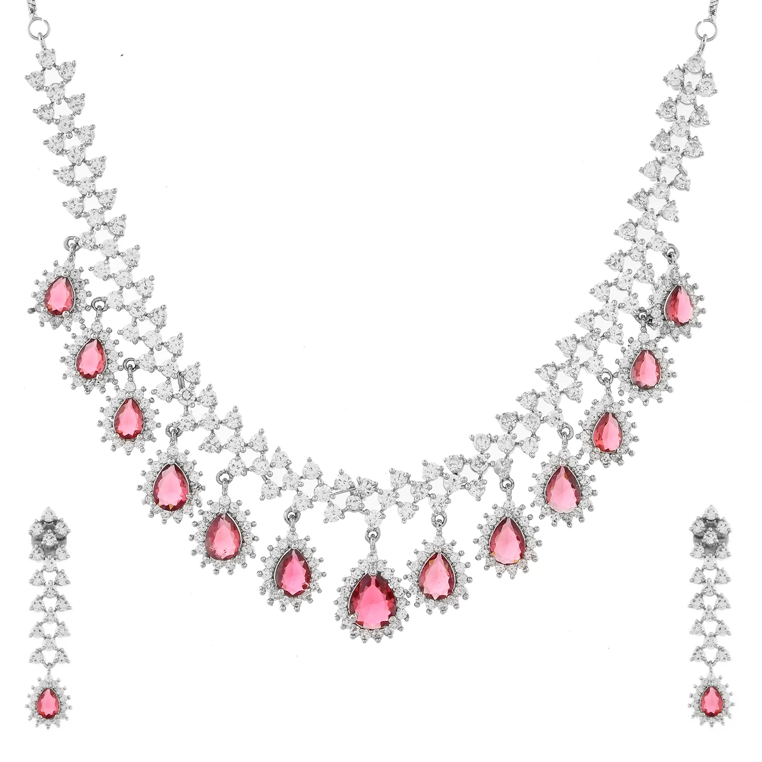 Sparkling Essential Dazzling Red American Diamond Necklace Set - Image 3