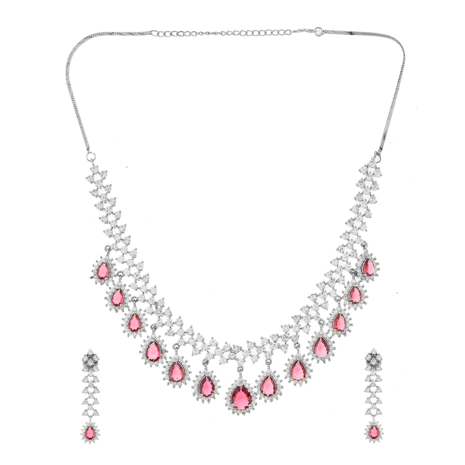 Sparkling Essential Dazzling Red American Diamond Necklace Set - Image 4