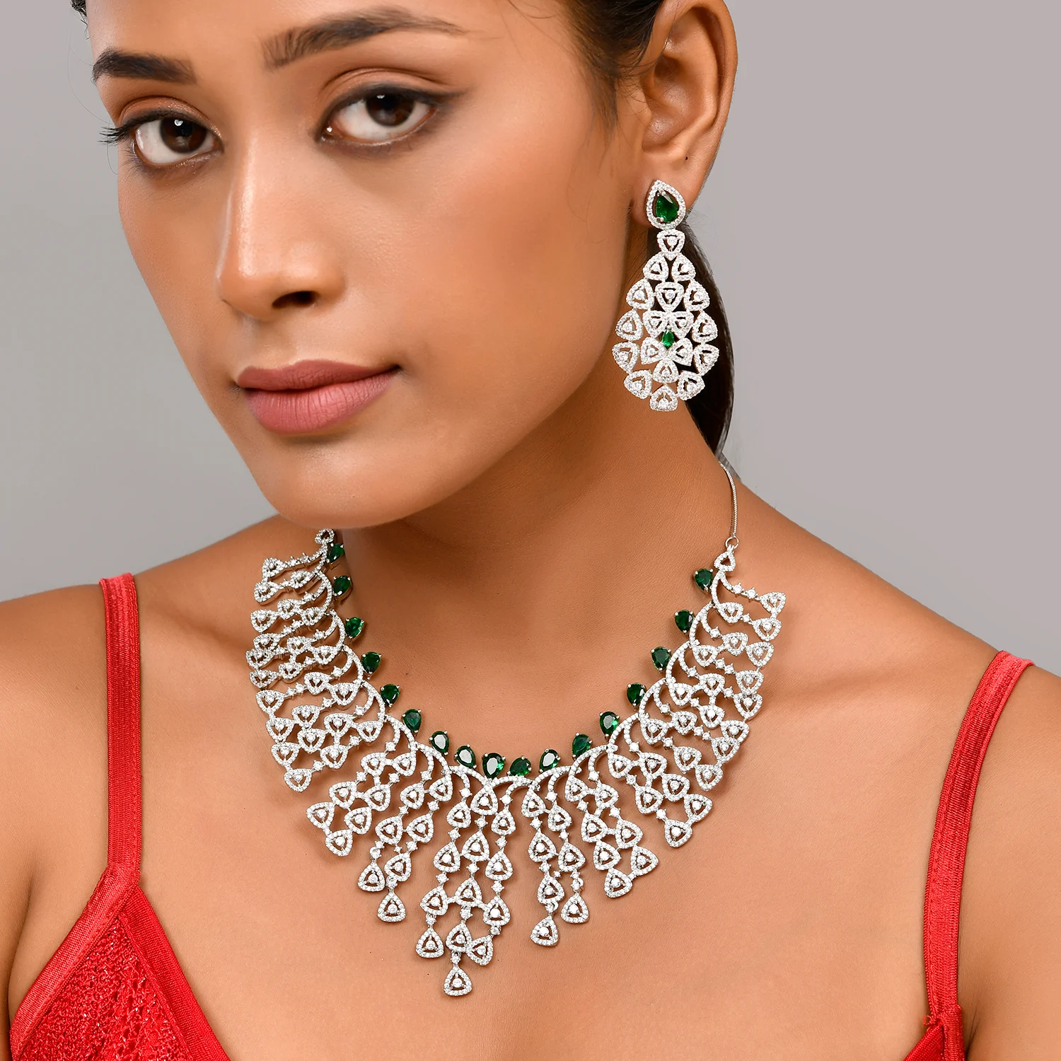 Sparkling Essential Gorgeous Teardrop American Diamond Necklace Set - Image 2