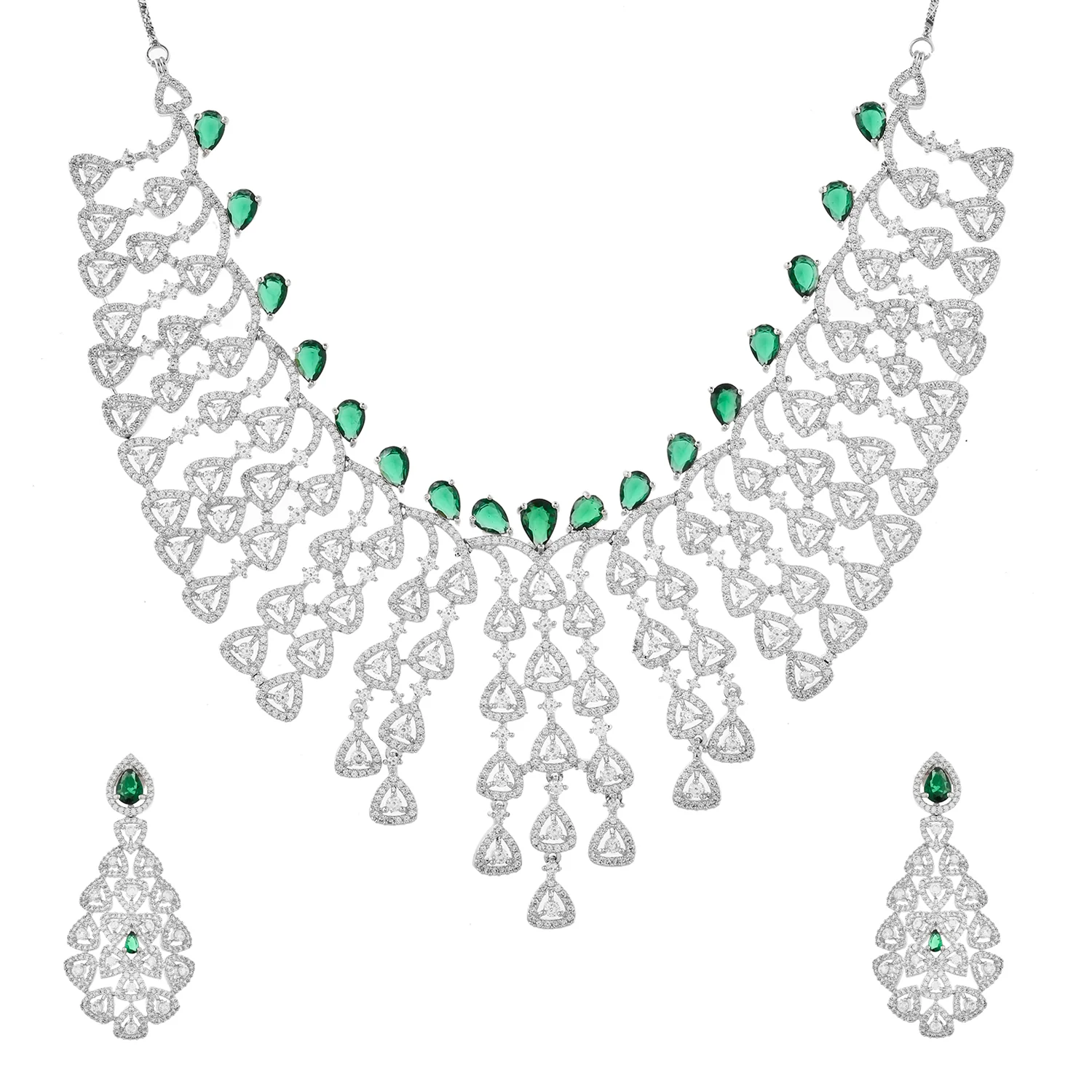 Sparkling Essential Gorgeous Teardrop American Diamond Necklace Set - Image 3