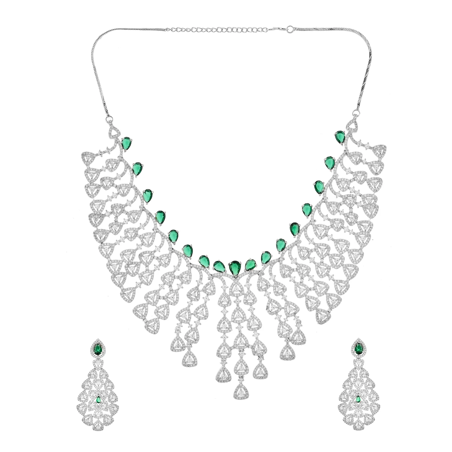 Sparkling Essential Gorgeous Teardrop American Diamond Necklace Set - Image 4