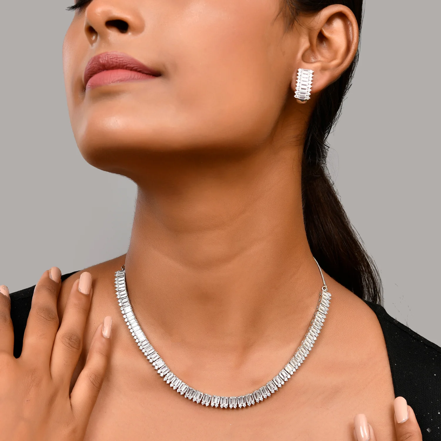 Sparkling Essential Radiant Statement American Diamond Necklace Set - Image 2