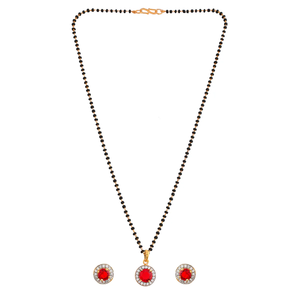 Sparkling Essential Red Cz Studded Round Gold Plated Mangalsutra Set - Image 3