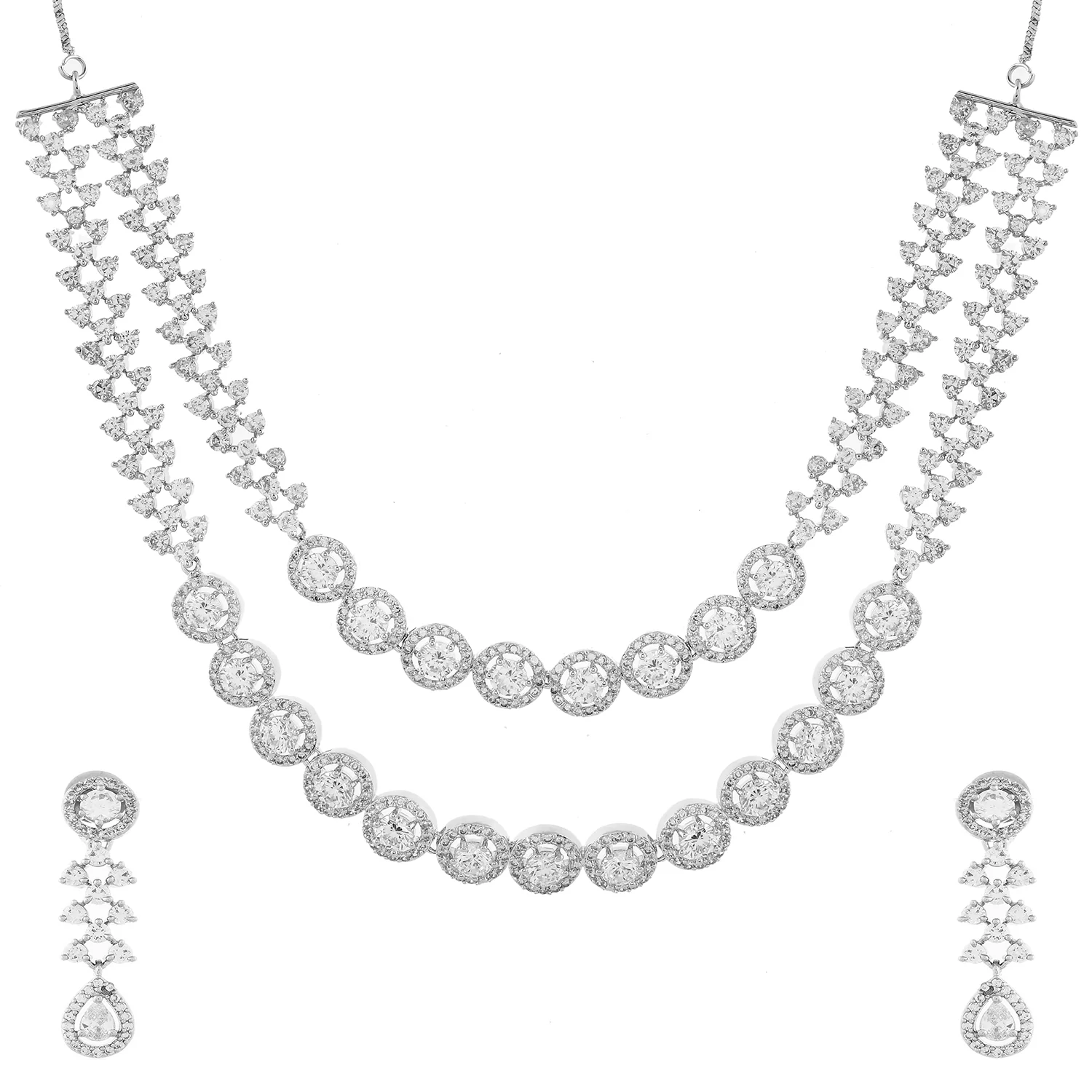 Sparkling Essential Stunning Layered American Diamond Necklace Set - Image 3