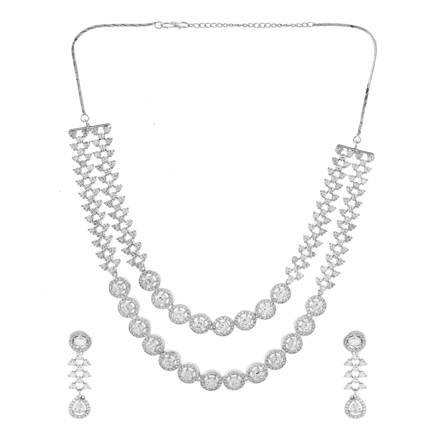 Sparkling Essential Stunning Layered American Diamond Necklace Set - Image 4