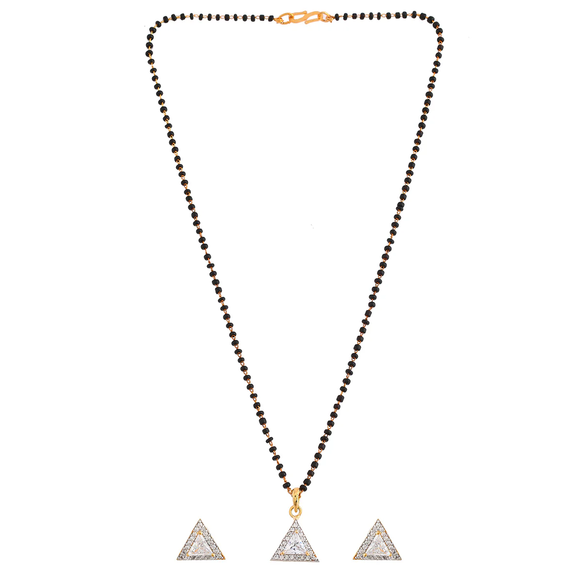 Sparkling Essential White Cz Studded Triangular Gold Plated Mangalsutra Set - Image 3