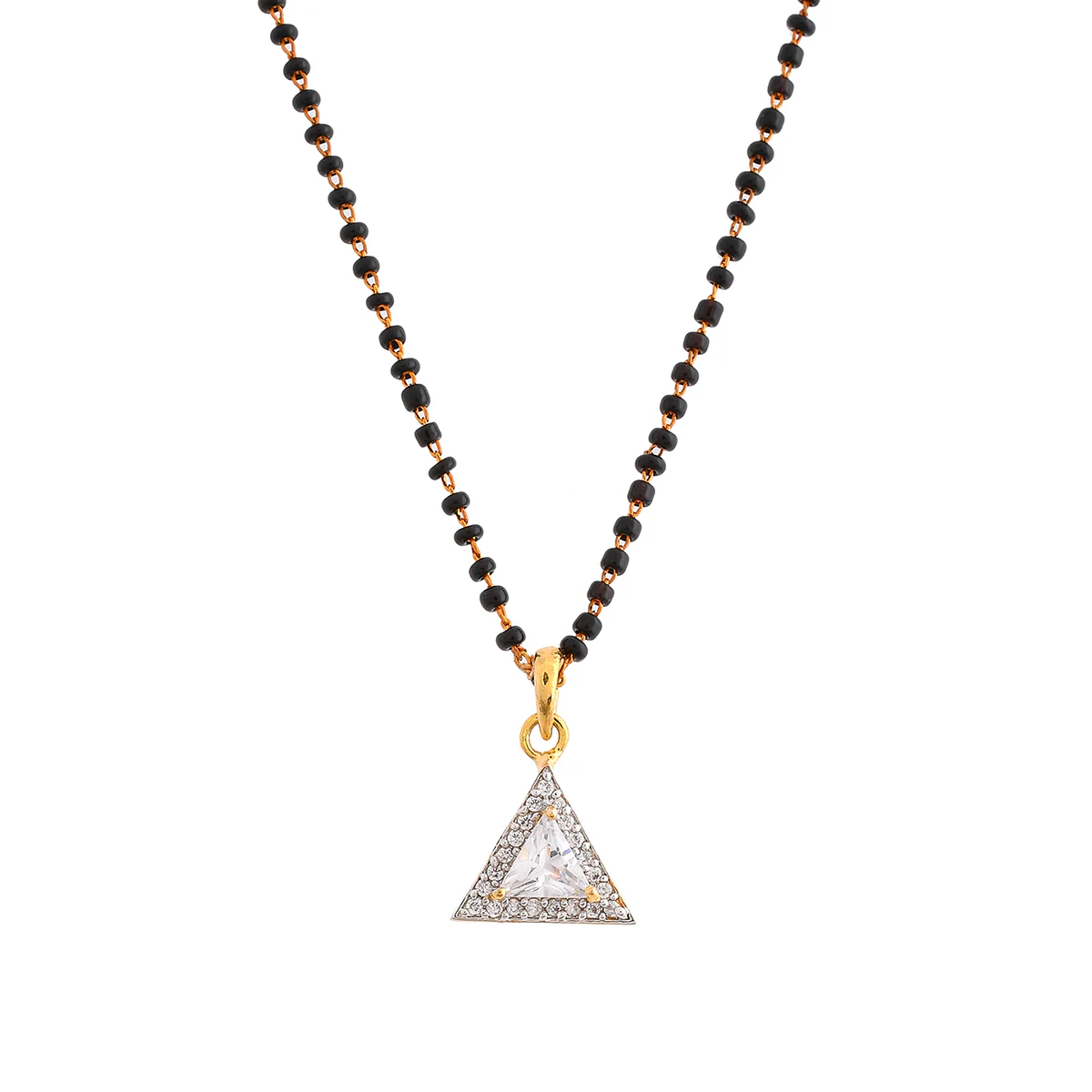 Sparkling Essential White Cz Studded Triangular Gold Plated Mangalsutra Set - Image 4