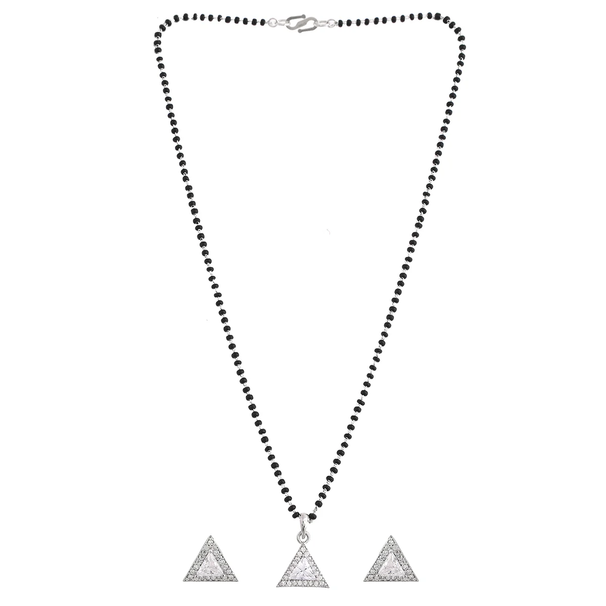 Sparkling Essential White Cz Studded Triangular Silver Mangalsutra Set - Image 3