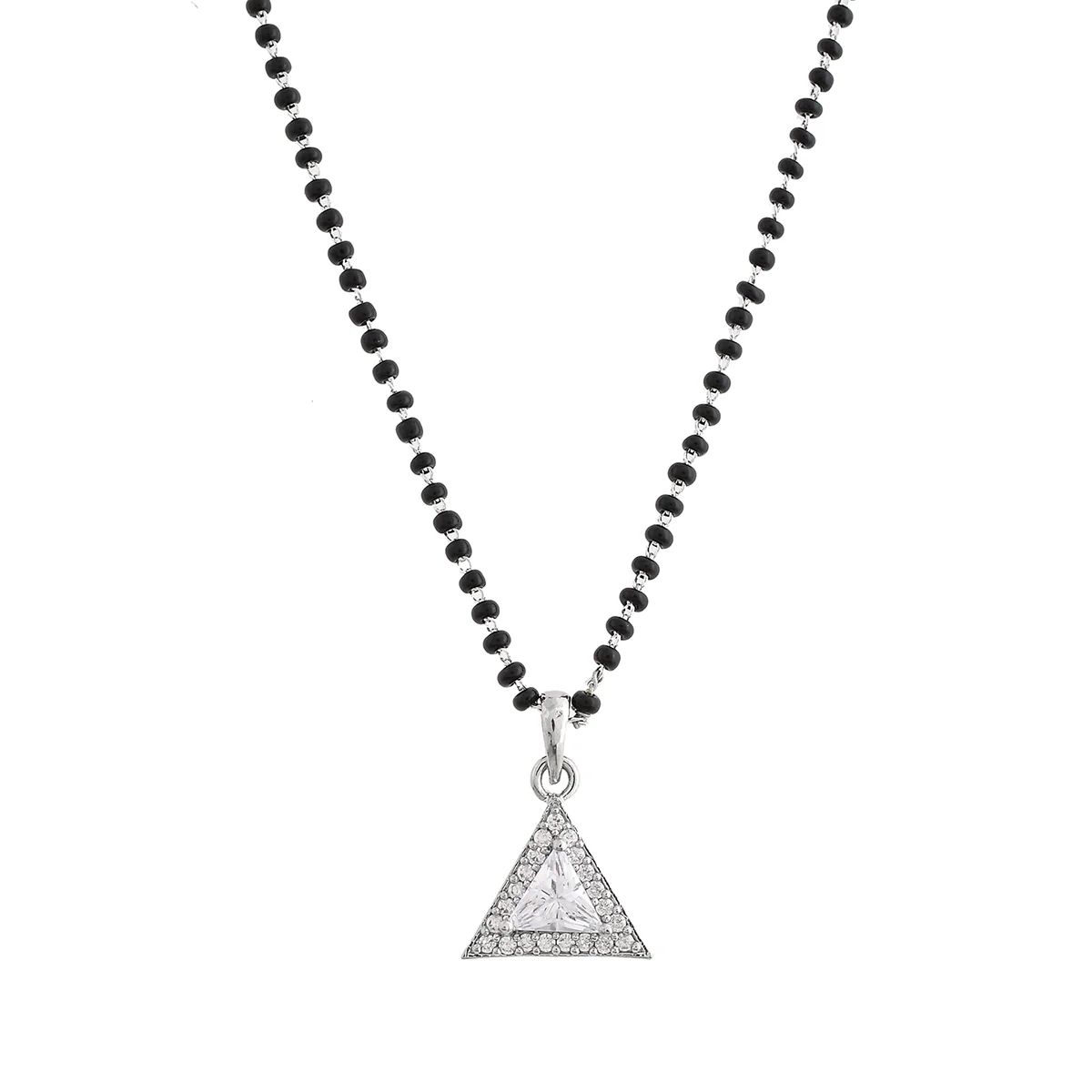Sparkling Essential White Cz Studded Triangular Silver Mangalsutra Set - Image 4