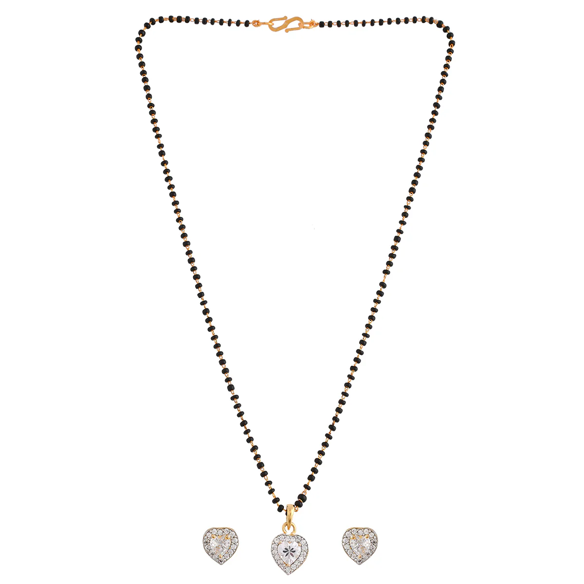 Sparkling Essential White Heart Shaped Cz Studded Gold Plated Mangalsutra Set - Image 3