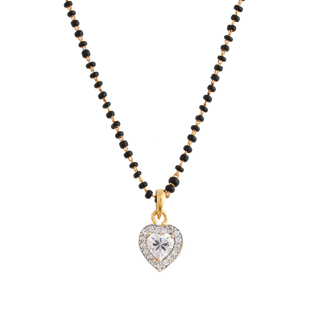 Sparkling Essential White Heart Shaped Cz Studded Gold Plated Mangalsutra Set - Image 4