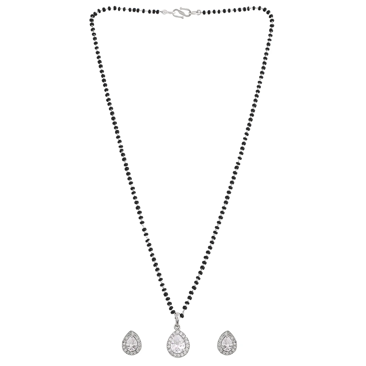 Sparkling Essential White Teardrop Shaped Silver Managalsutra Set - Image 3