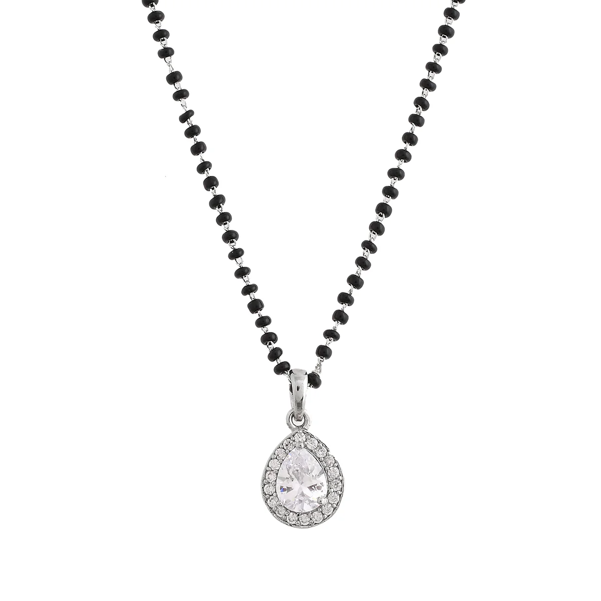 Sparkling Essential White Teardrop Shaped Silver Managalsutra Set - Image 4