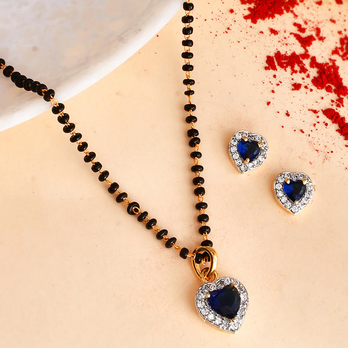 Sparkling Essentials Blue Heart Shape Gold Plated Managalsutra
