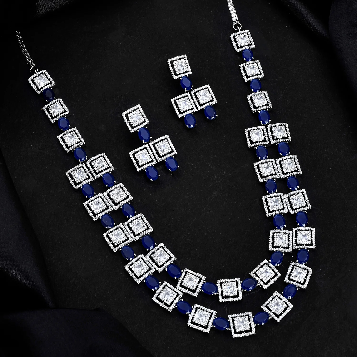 Sparkling Essentials Blue Sparkle American Diamond Necklace Set