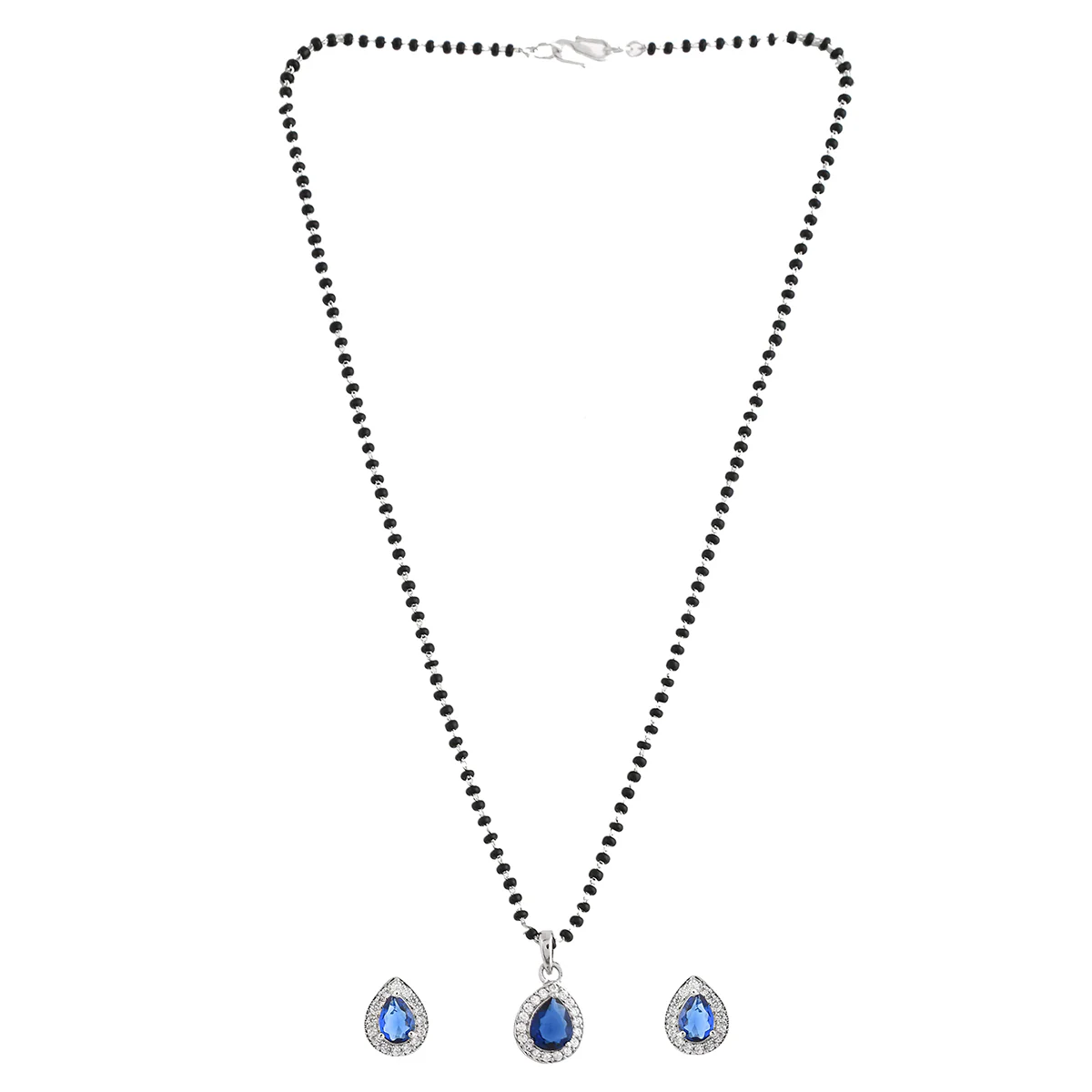 Sparkling Essentials Blue Tear Drop Silver Managalsutra Set - Image 3
