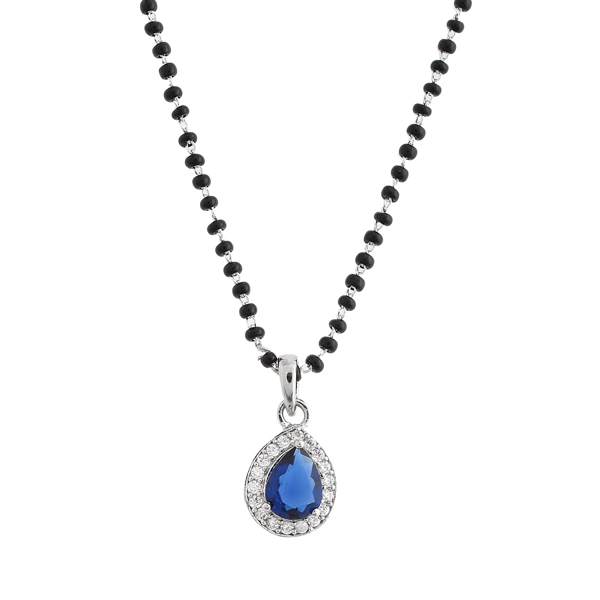 Sparkling Essentials Blue Tear Drop Silver Managalsutra Set - Image 4