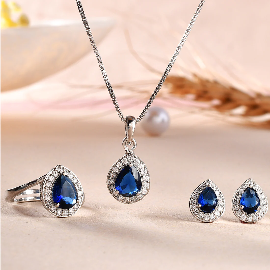 Sparkling Essentials Blue Teardrop Cut CZ Box Set