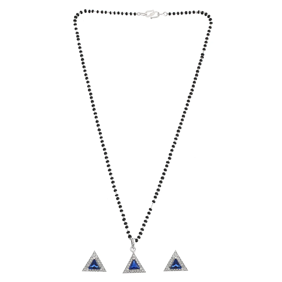 Sparkling Essentials Blue Triangular Mangalsutra Set - Image 3
