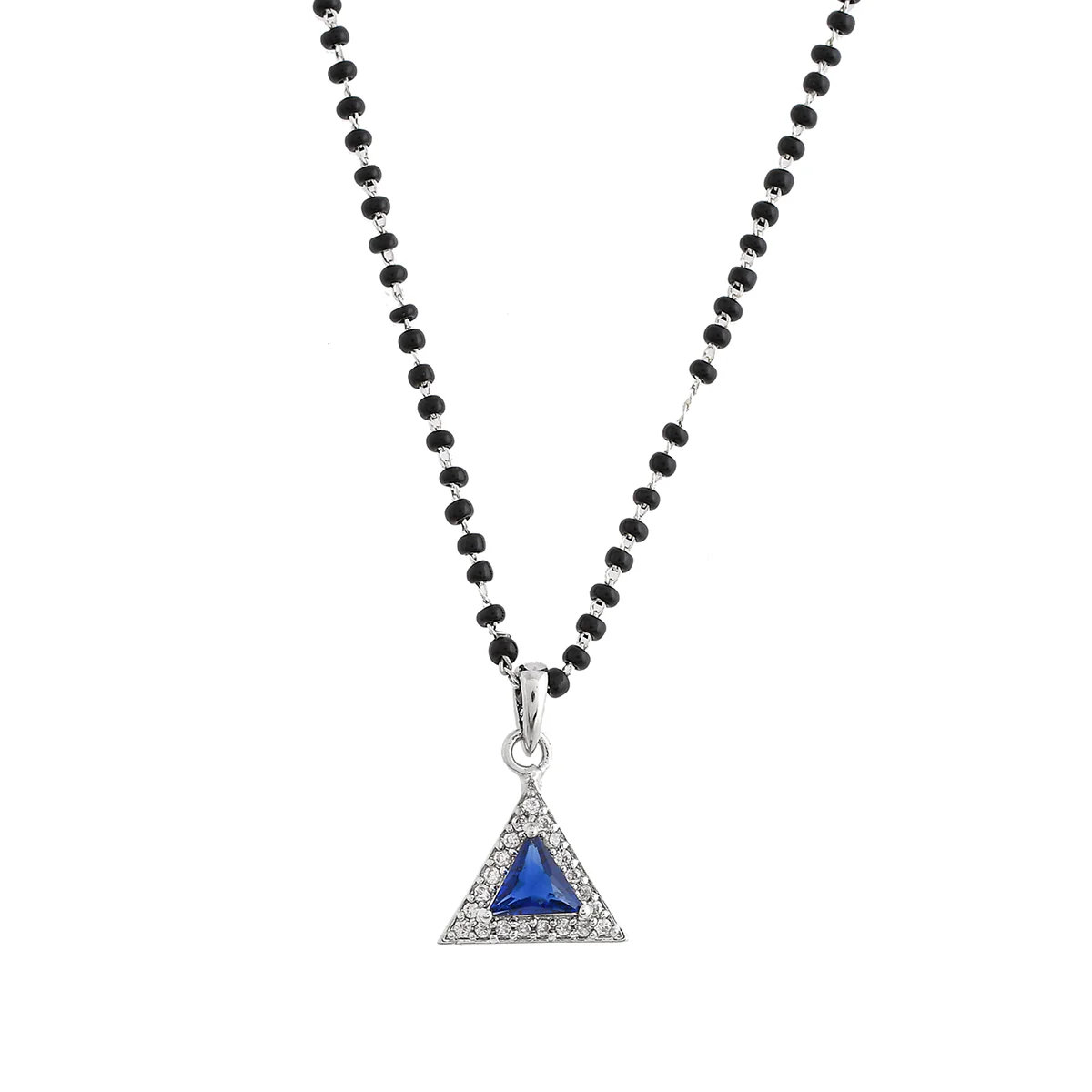Sparkling Essentials Blue Triangular Mangalsutra Set - Image 4