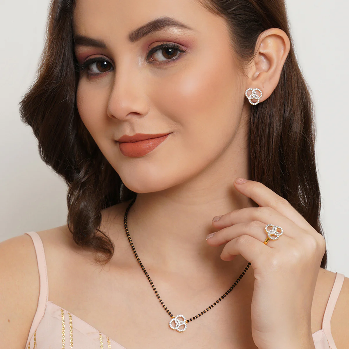 Sparkling Essentials Borromean Rings CZ Mangalsutra Set - Image 2