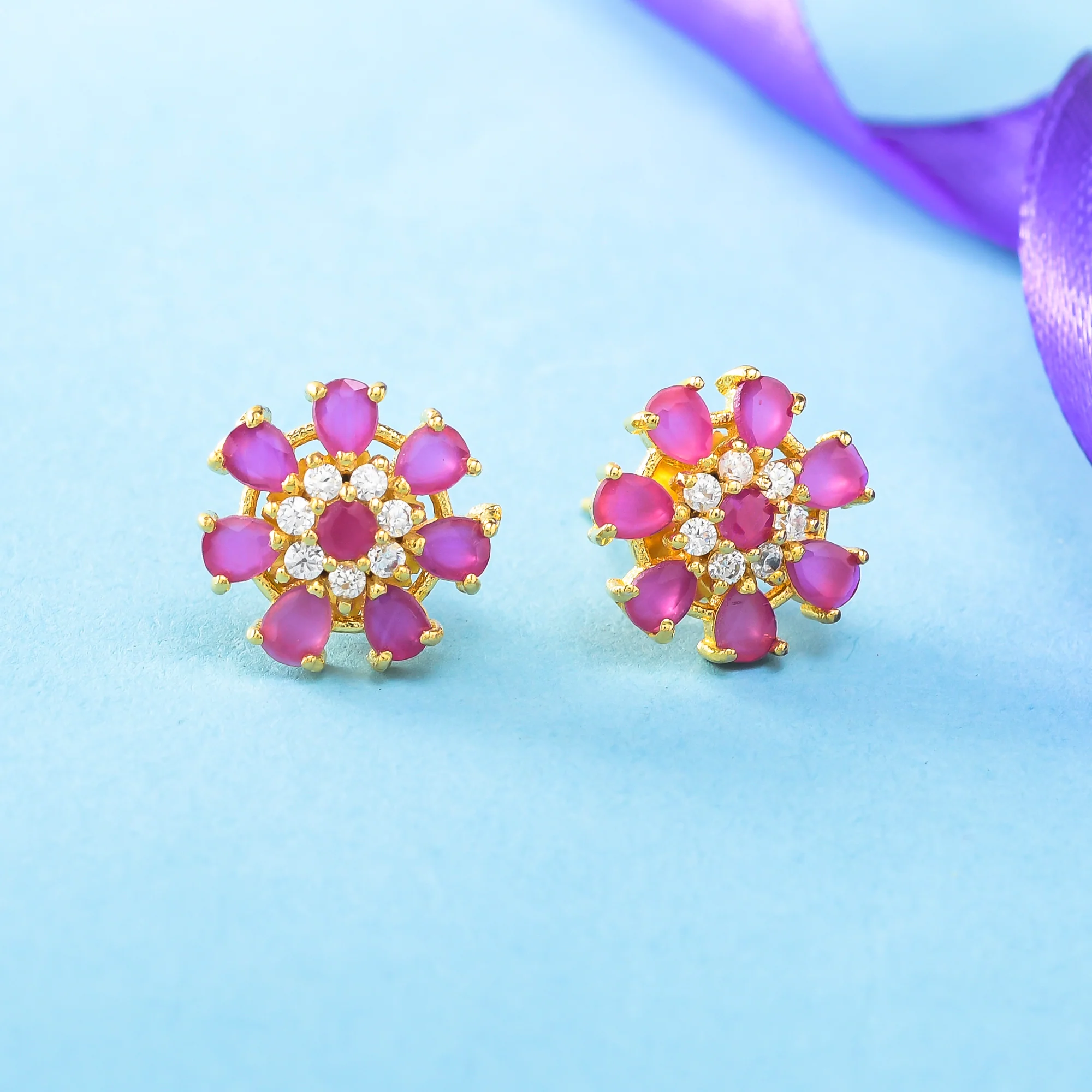 Sparkling Essentials Casual Gold Plated CZ Stud Earrings