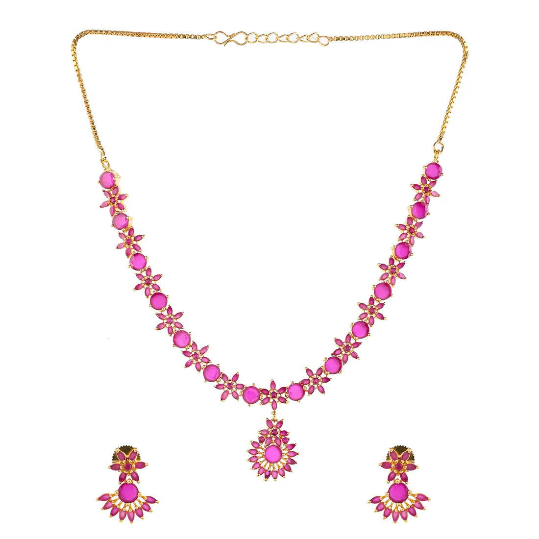 Sparkling Essentials Cluster Setting Pink Zircons Gold Plated Jewellery Set - Image 3