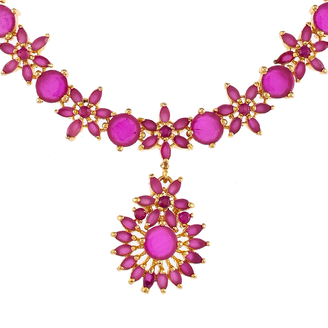 Sparkling Essentials Cluster Setting Pink Zircons Gold Plated Jewellery Set - Image 4