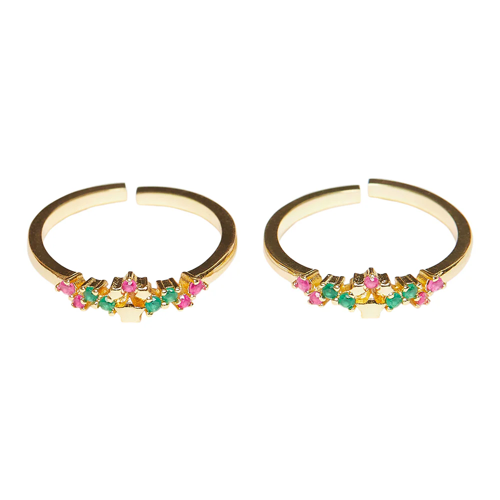 Sparkling Essentials CZ Coloured Gems Embellished Toe Rings - Image 3