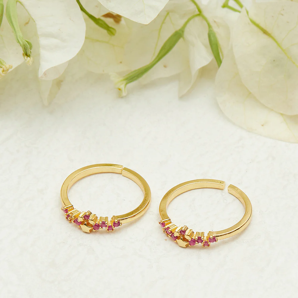 Sparkling Essentials CZ Gems Embellished Brass Toe Rings