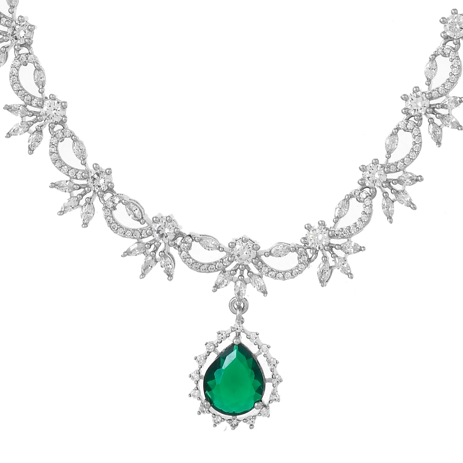 Sparkling Essentials Emerald Blossom American Diamond Necklace Set - Image 5