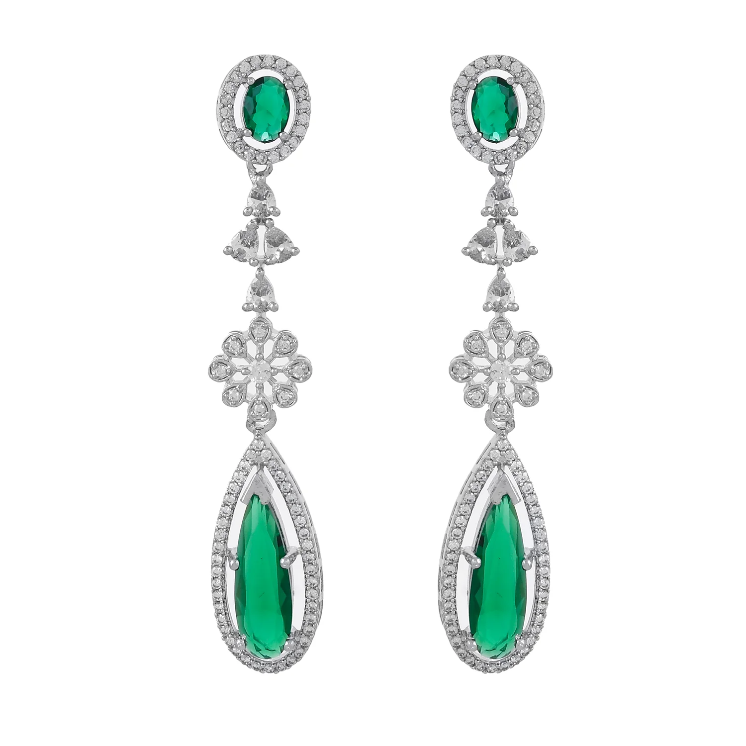 Sparkling Essentials Emerald Glam American Diamond Necklace Set - Image 6